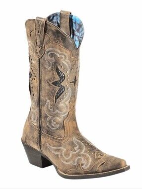 Laredo Lucretia Studded Snake Inlay Western Boots Snip Toe Brown Women's 8